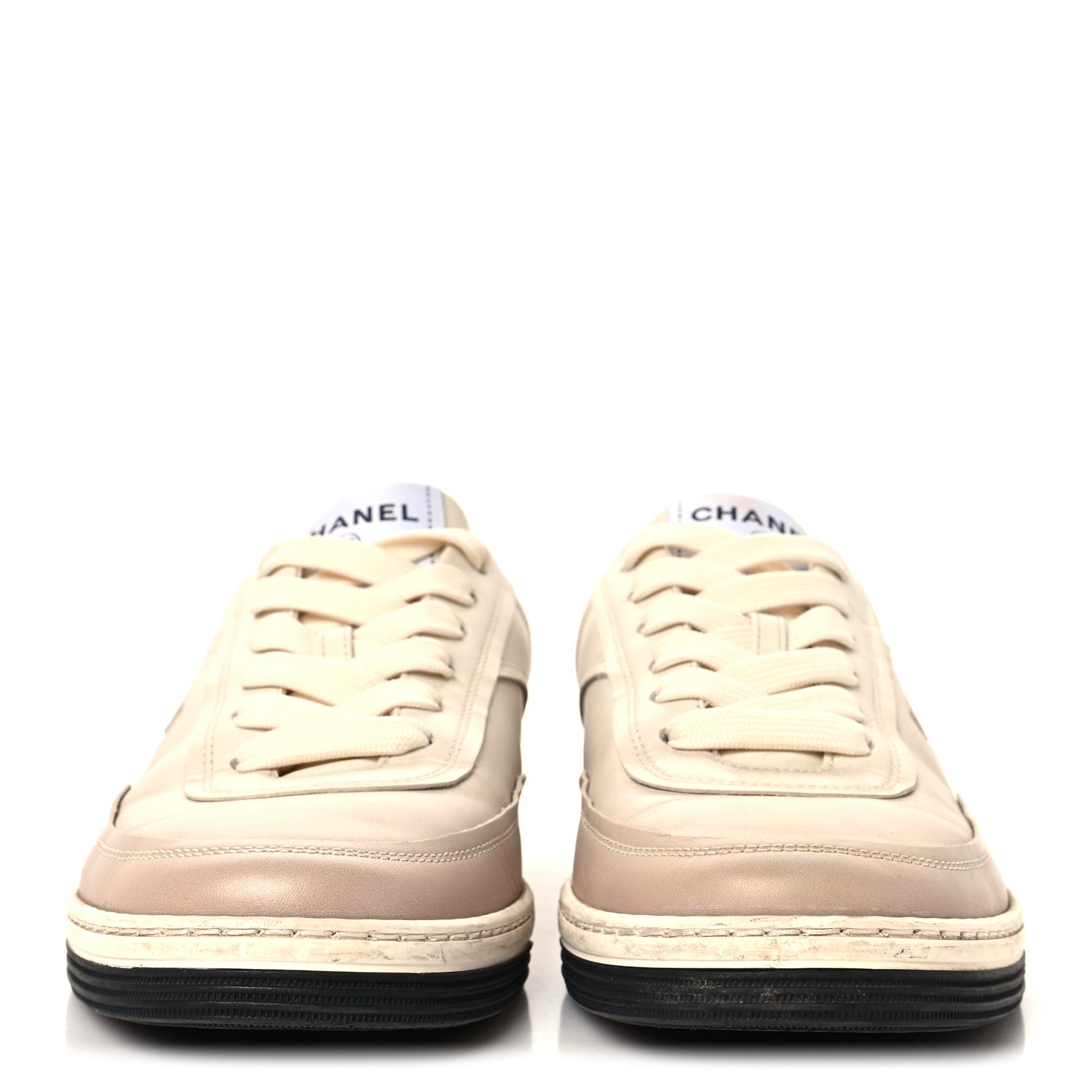 Chanel Printed Calfskin Womens CC Logo Sneakers 38 Beige 1906337