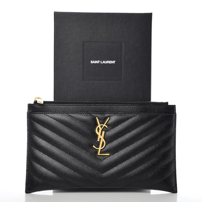 Saint Laurent Grain De Poudre Chevron Monogram Bill Pouch Black 9 of 9