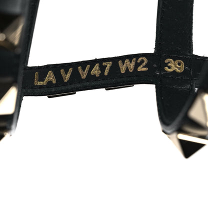 Valentino Garavani Calfskin Rockstud Ankle Strap Torchon Espadrille Caged 30/55mm Sandals 39 Black 8 of 8
