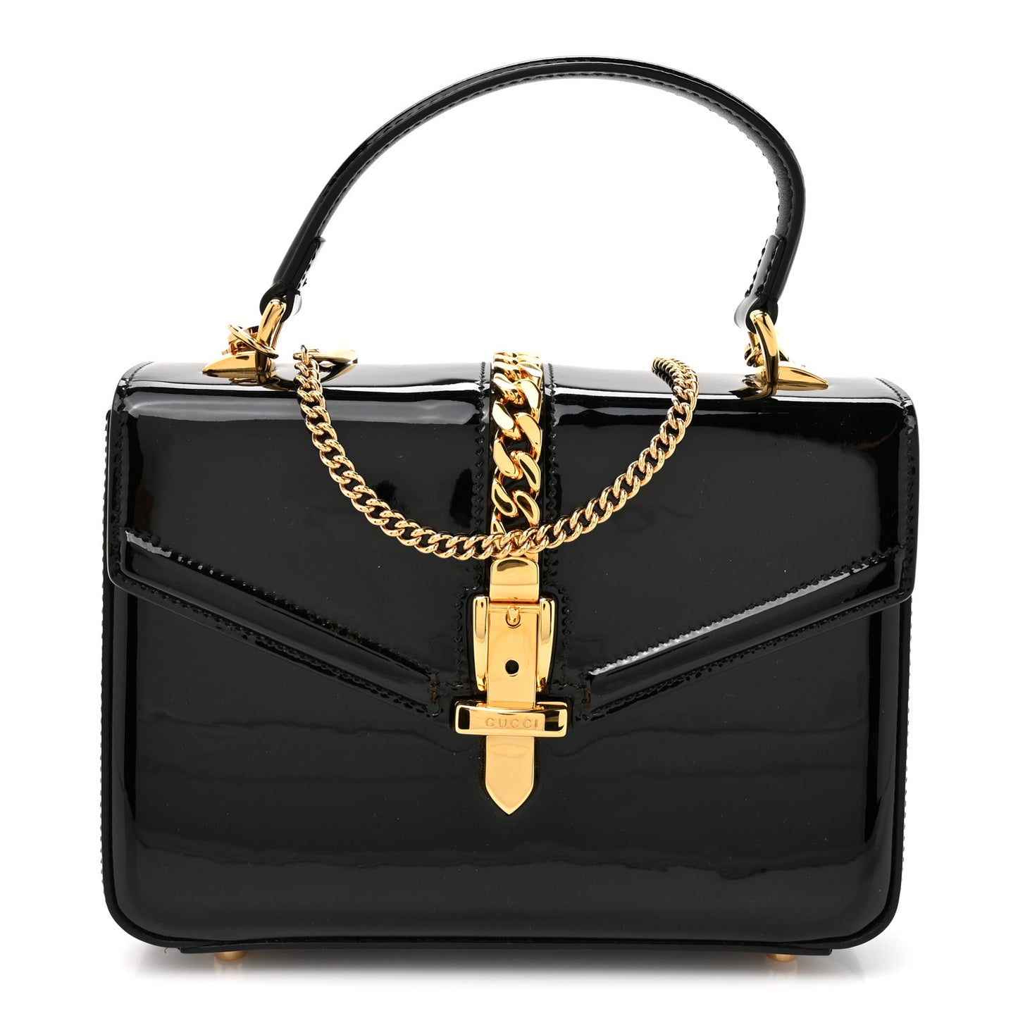 Mousse Top Patent Mini Sylvie 1969 Top Handle Bag Black