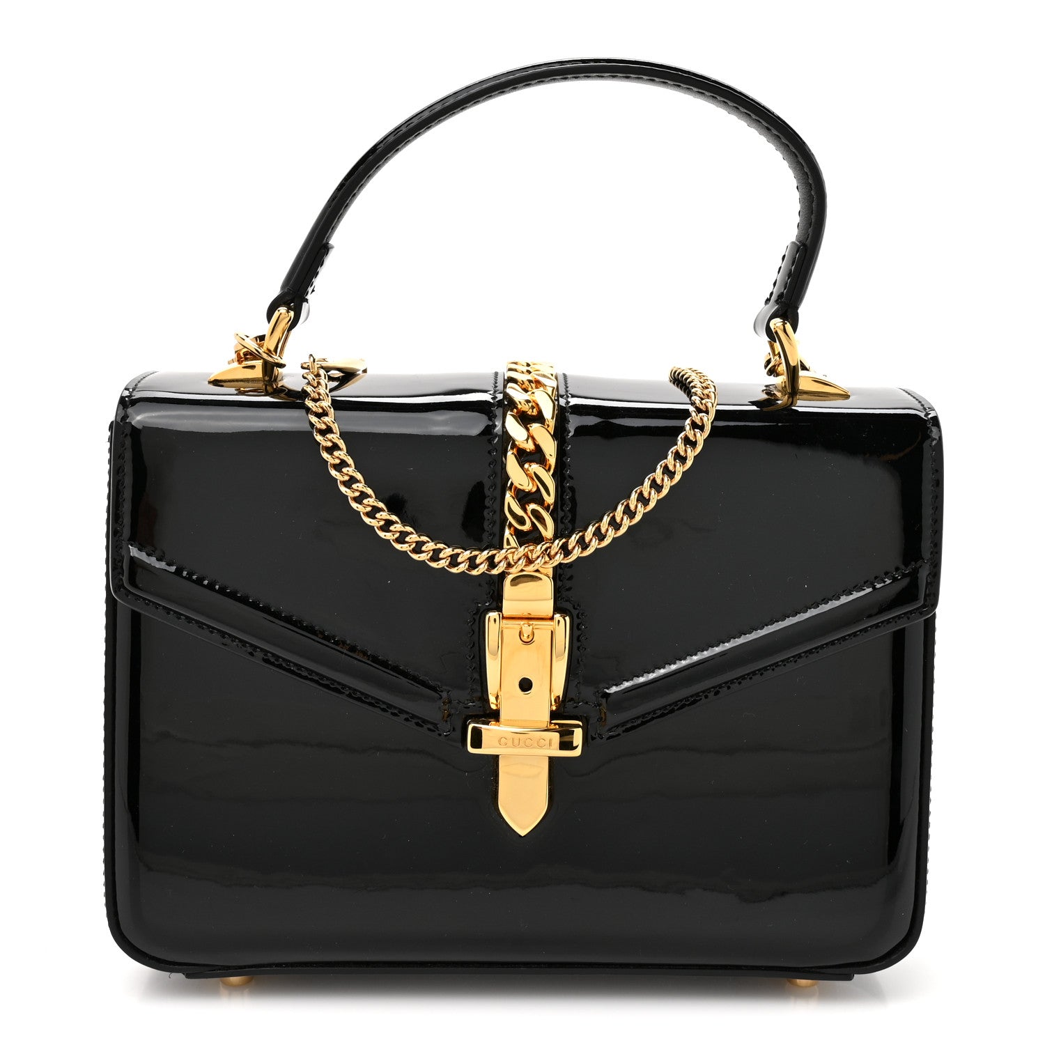 Gucci Mousse Top Patent Mini Sylvie 1969 Top Handle Bag Black 1 of 13