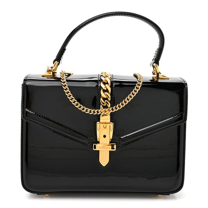 Gucci Mousse Top Patent Mini Sylvie 1969 Top Handle Bag Black 1 of 13