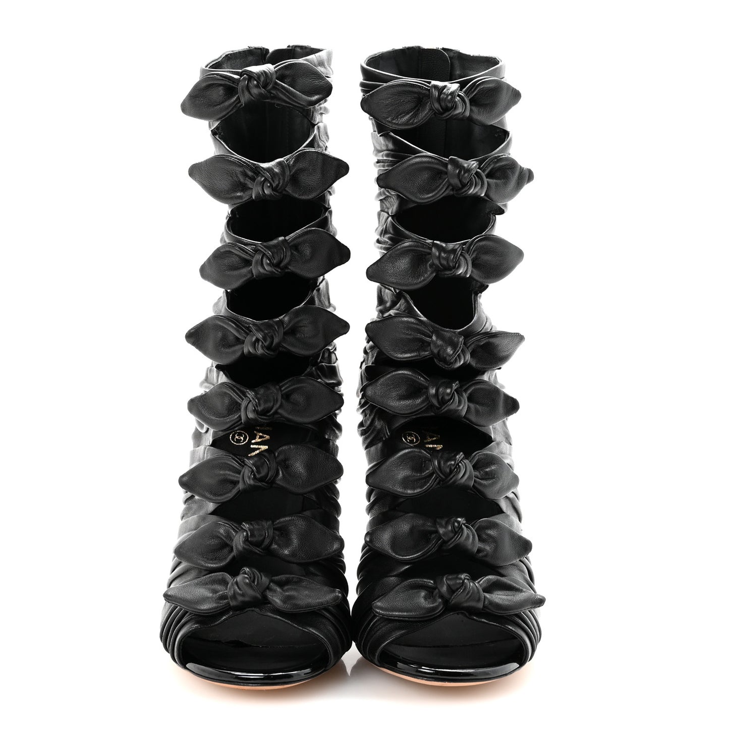 Lambskin Patent Bows Boots 39.5 Black