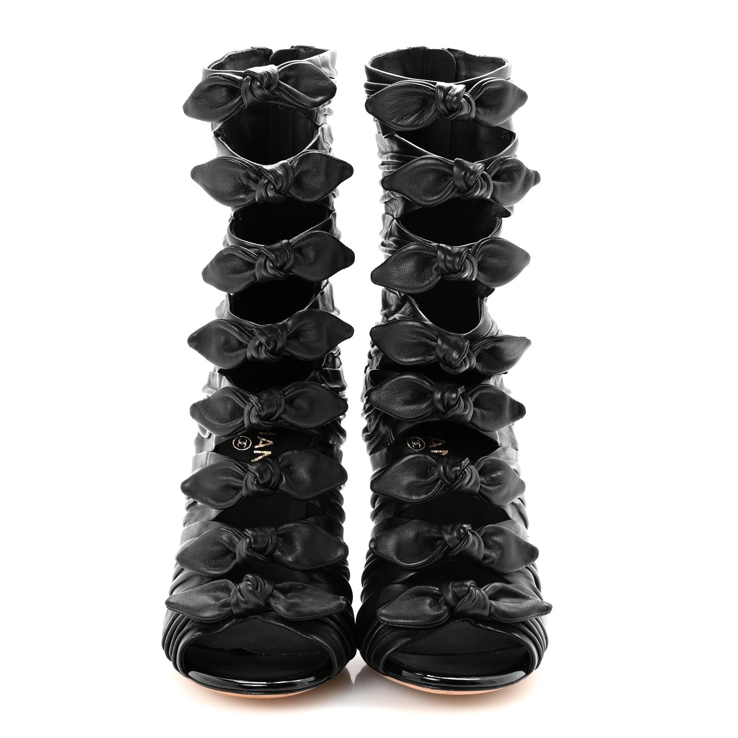 Chanel Lambskin Patent Bows Boots 39.5 Black 3 of 9