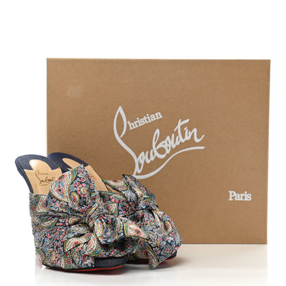 Christian Louboutin Satin Paisley Denim Moniquissima 120 Platform Slide Sandals 39 Positano Blue 8 of 8