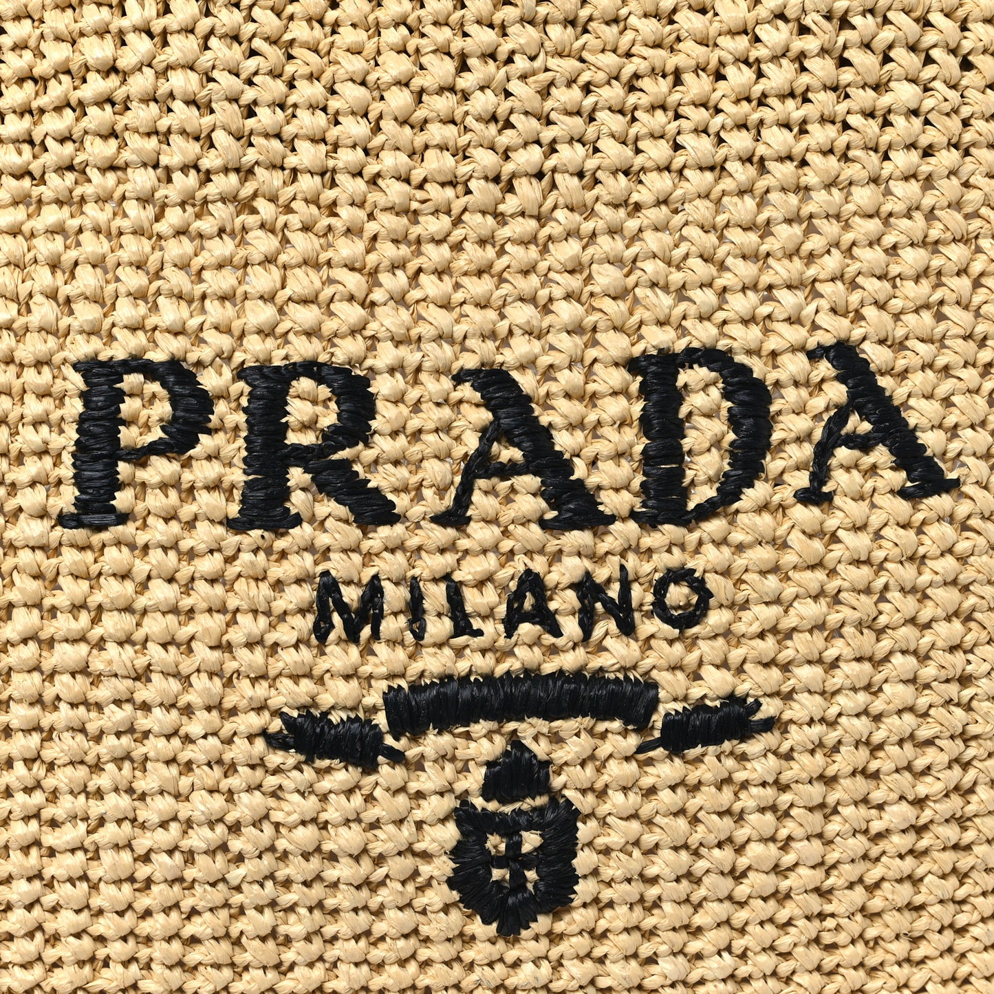 Yarn Raffia Effect Crochet Embroidered Logo Tote Naturale