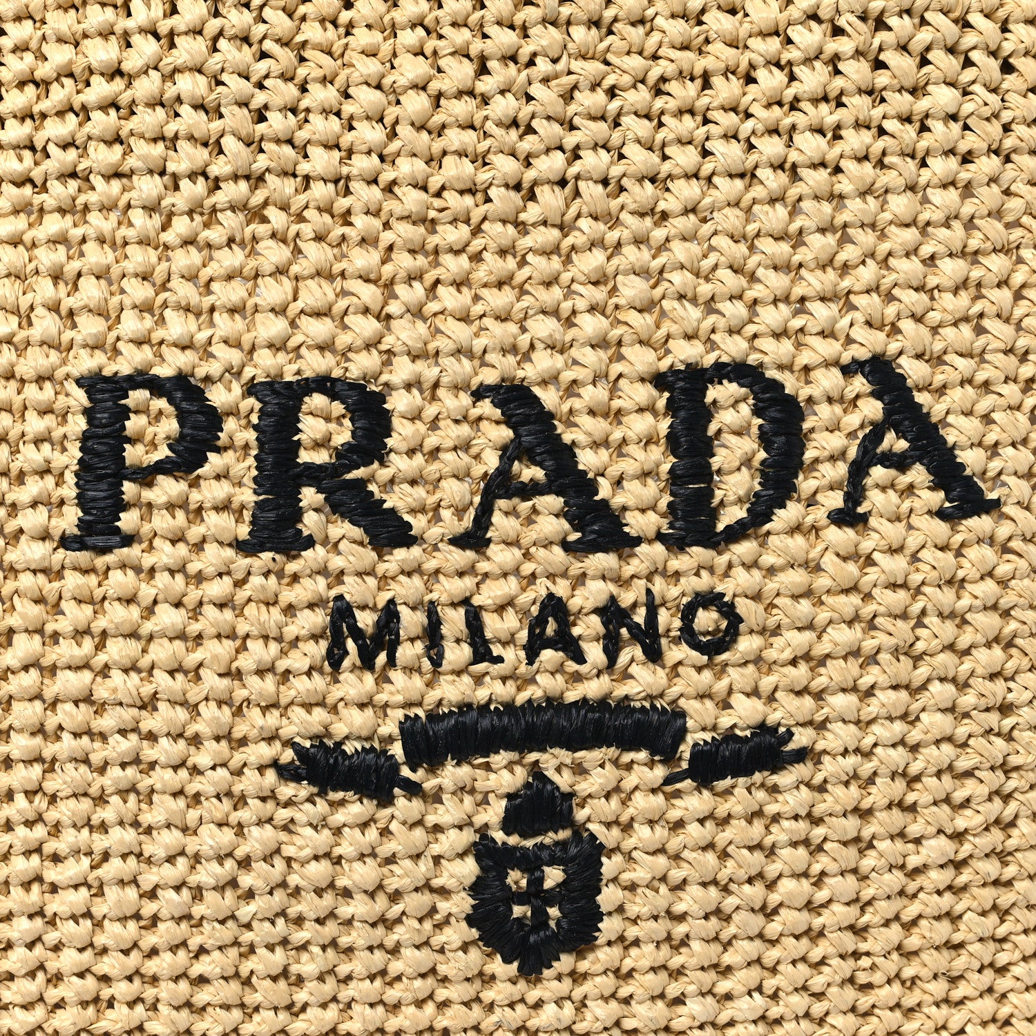 Prada Yarn Raffia Effect Crochet Embroidered Logo Tote Naturale 7 of 11