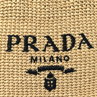 Prada Yarn Raffia Effect Crochet Embroidered Logo Tote Naturale 7 of 11