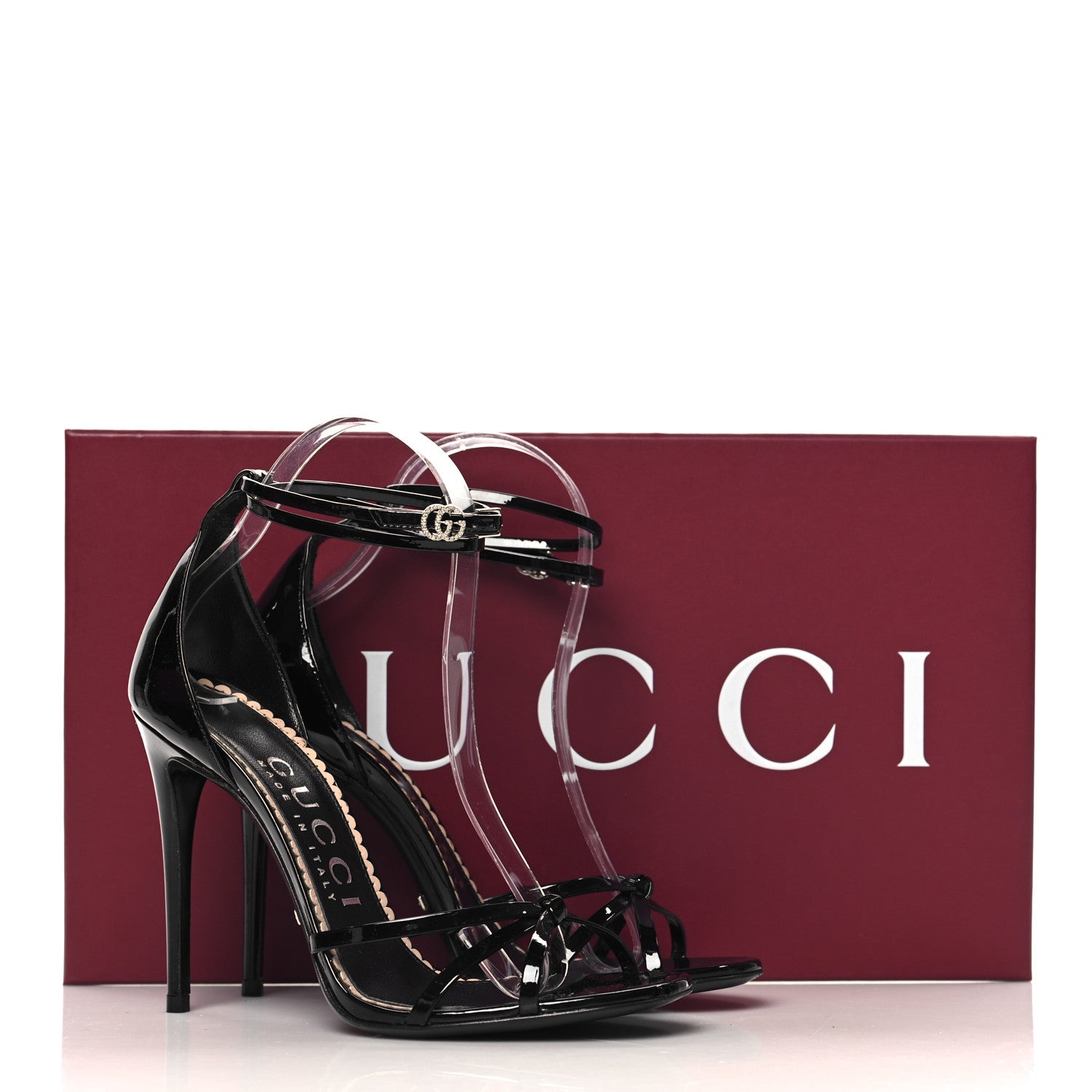 Gucci Patent Crystal Double G Ankle Wrap Sandals 37 Black 9 of 9