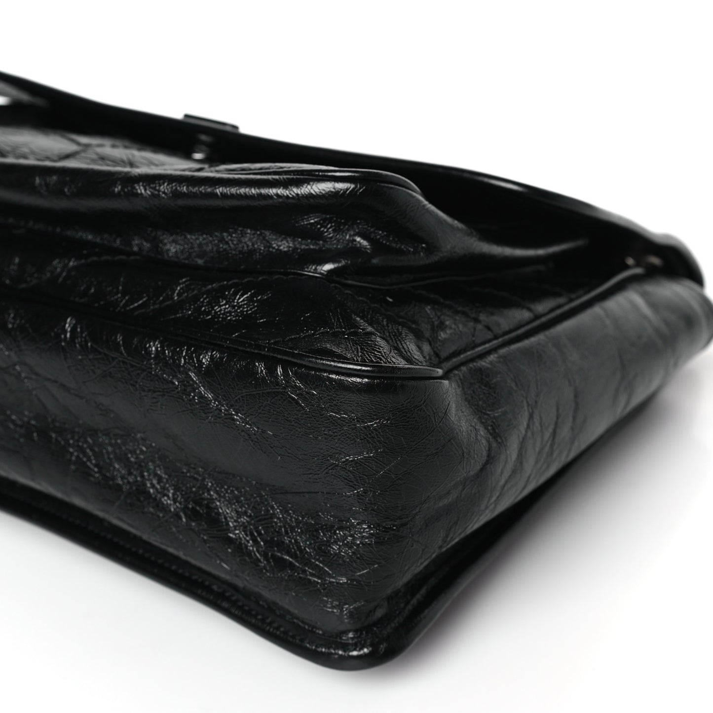 Crinkled Calfskin Matelasse Monogram Large Niki Chain Satchel Black