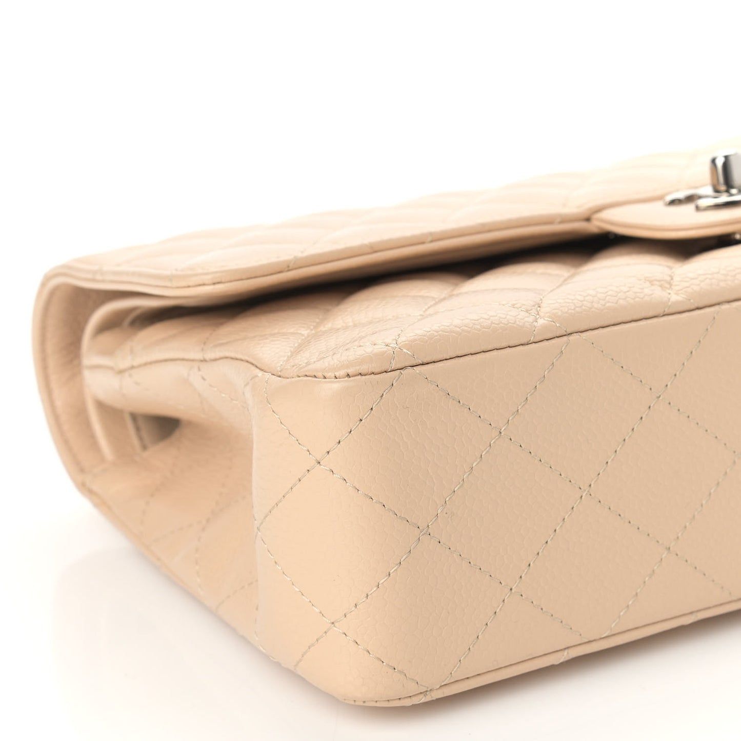 Caviar Quilted Medium Double Flap Beige