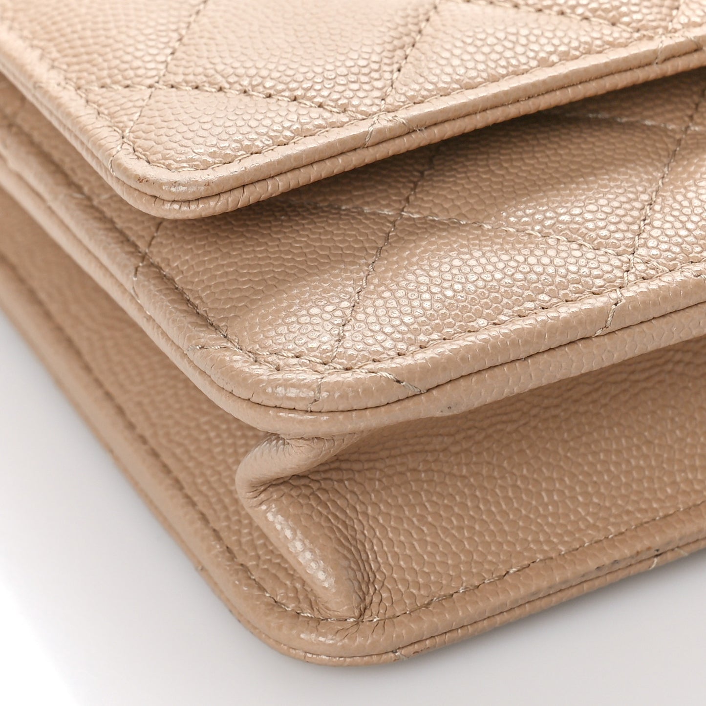 Caviar Quilted Crystal CC Wallet On Chain WOC Beige