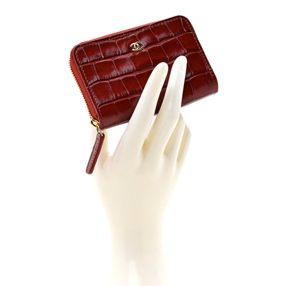 Chanel Calfskin Crocodile Embossed Crococo Zip Coin Purse Burgundy 2 of 8