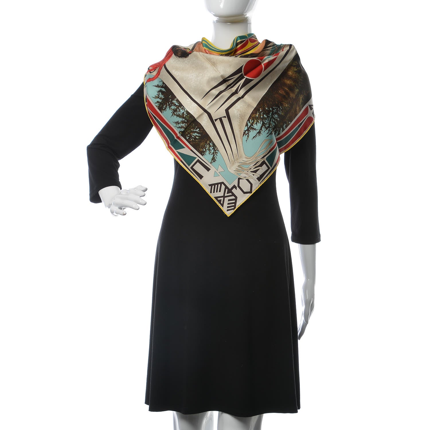 Hermes Silk Wako Ni Scarf 90 Jaune Vert Rouge 2 of 5