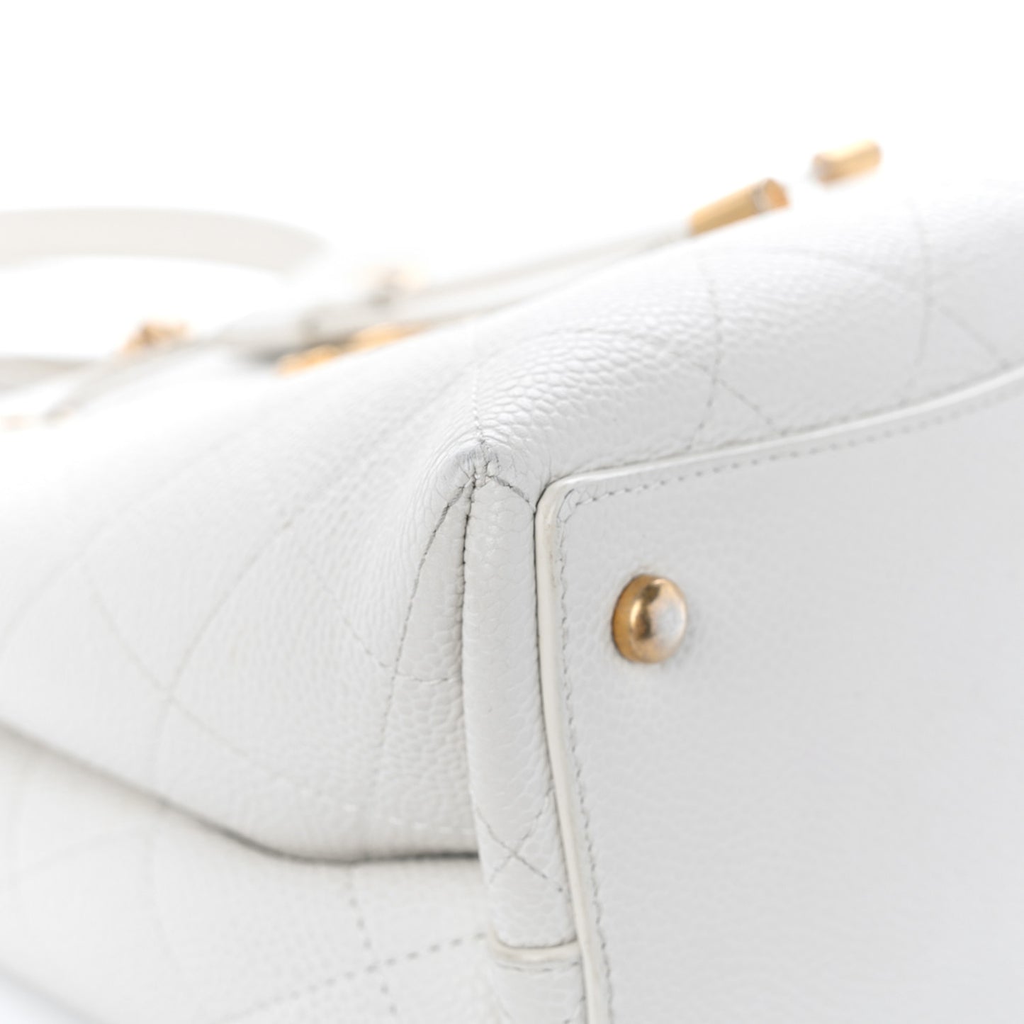 Grained Calfskin Stitched Small Drawstring Bag White
