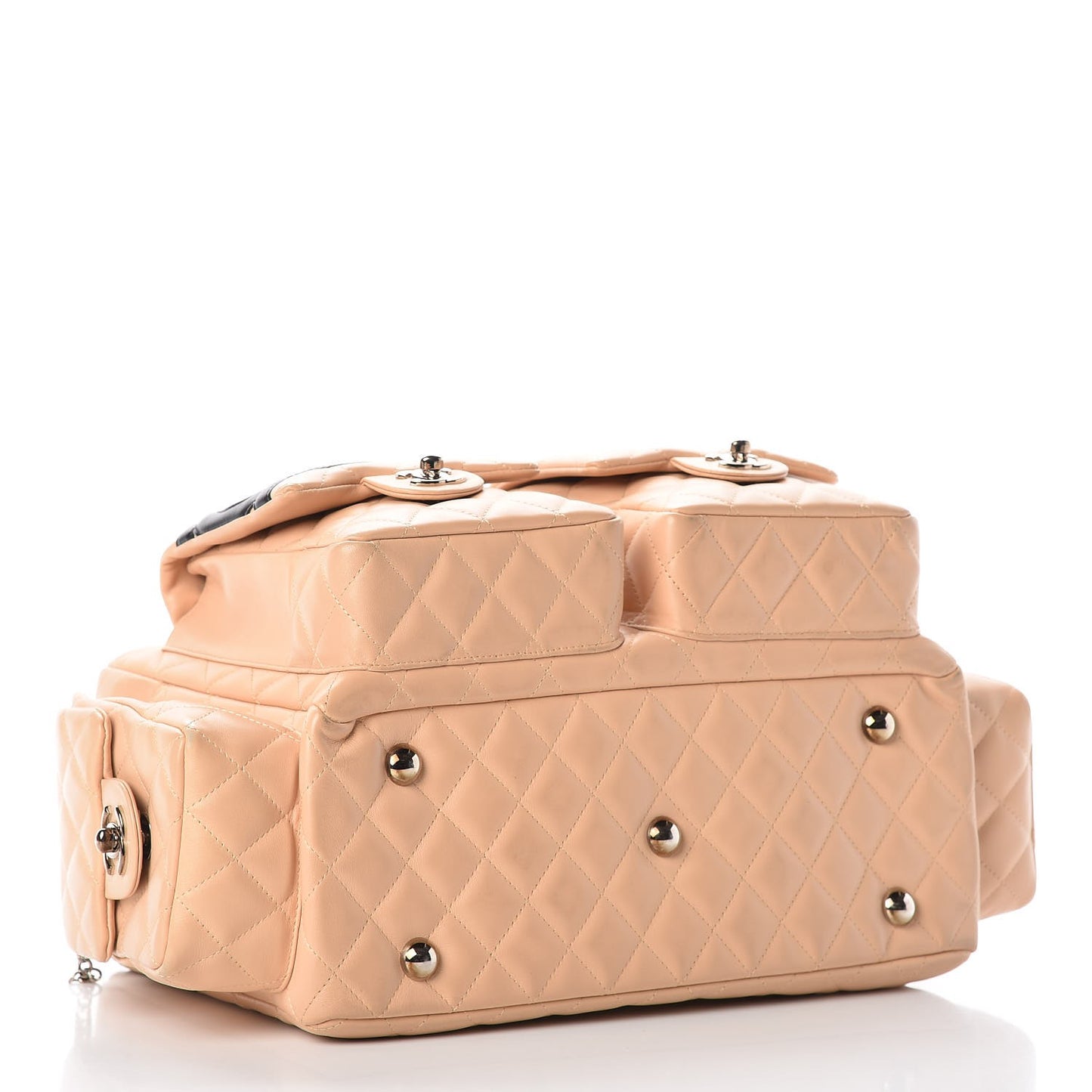 Calfskin Quilted Large Cambon Multipocket Reporter Beige Black