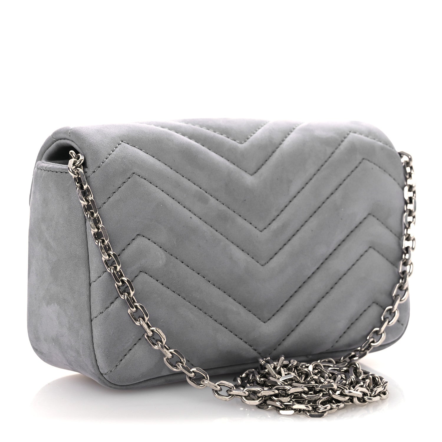 Gucci Nubuck Matelasse Mini GG Marmont Shoulder Bag Grey 3 of 11