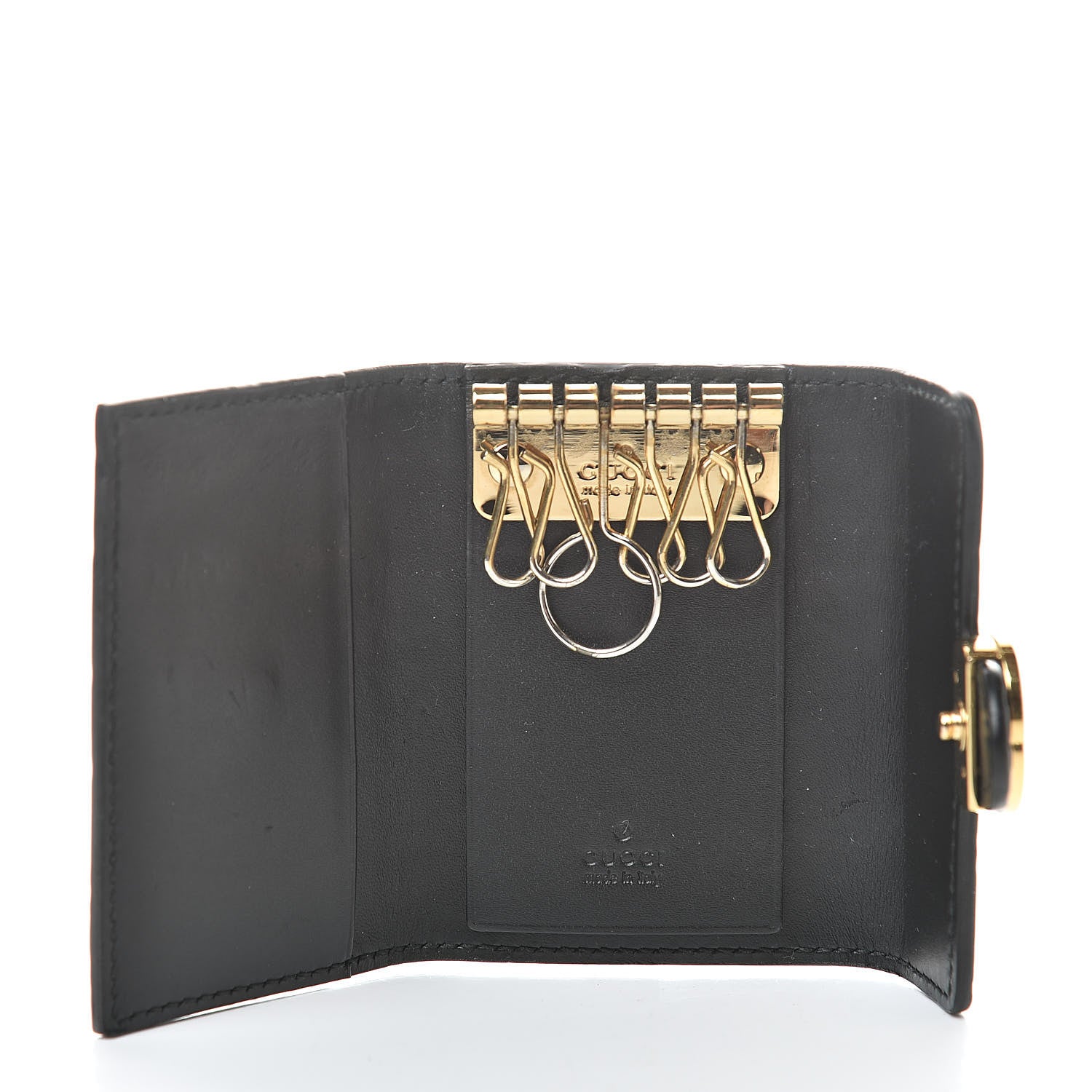 Gucci Guccissima Icon Signature 6 Key Holder Case Black 5 of 11