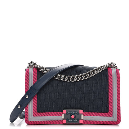 Chanel Canvas Quilted Medium Fluo Boy Flap Dark Navy Fuchsia Grey 1 of 8