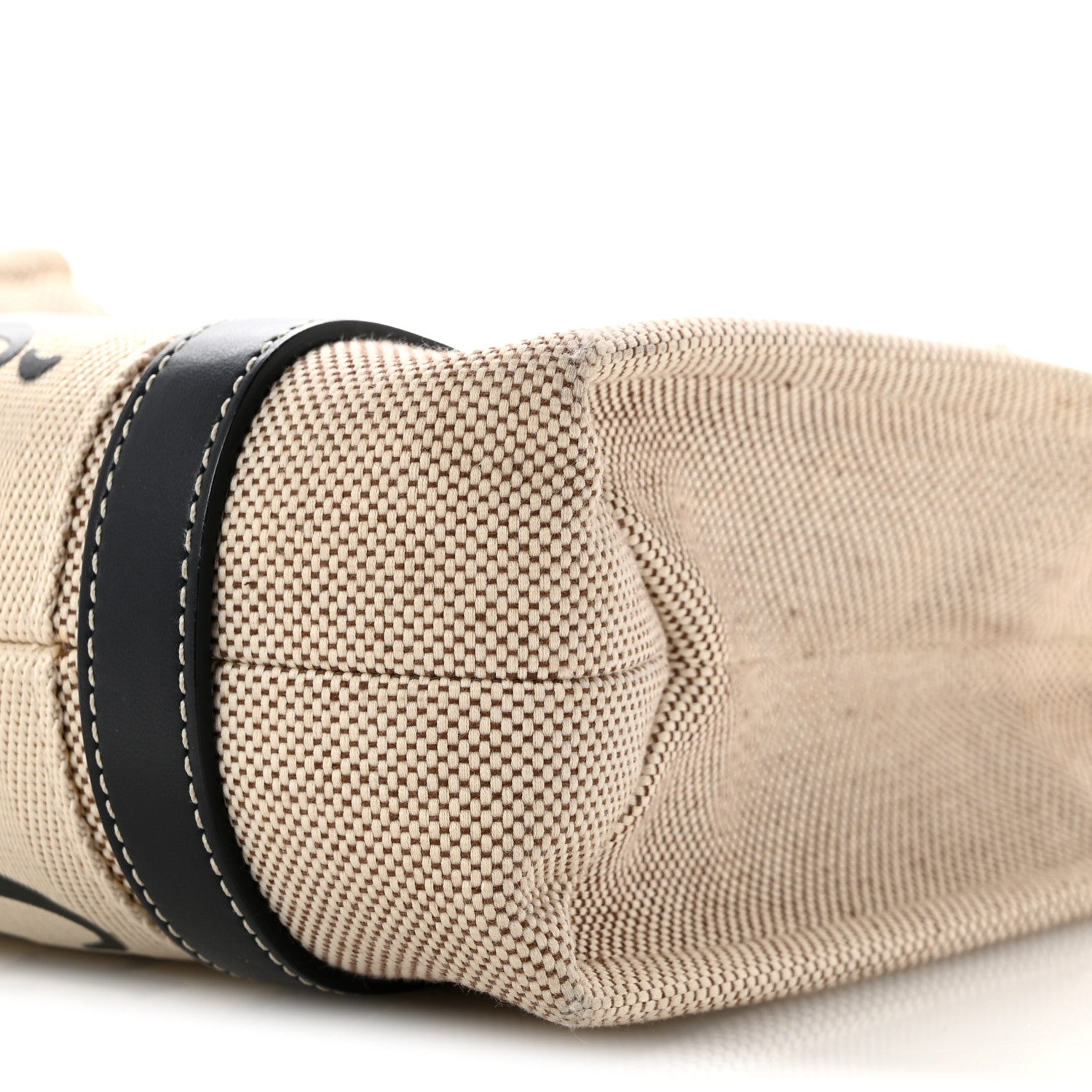 Chloe Linen Calfskin Small Woody Ribbon Tote White Black 10 of 13