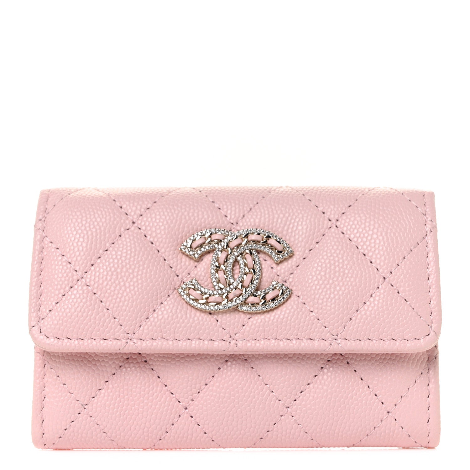 Chanel Caviar Quilted Crystal CC Flap Card Holder Pink 1 of 11
