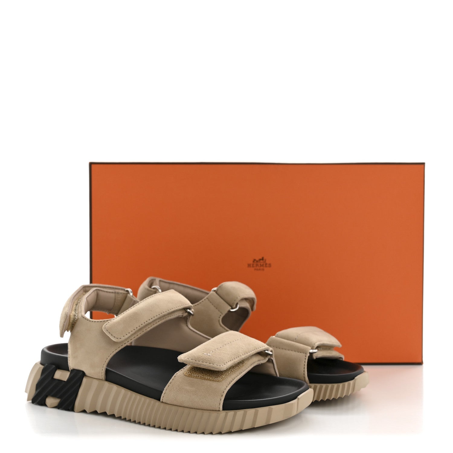 Hermes Suede Goatskin Junior Sandals 37.5 Beige Camel 1853607