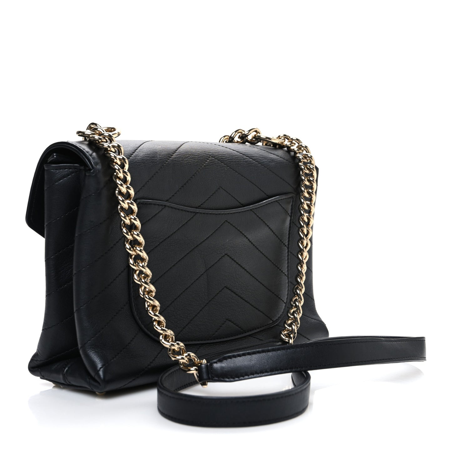 Lambskin Chevron Stitched Medium Envelope Flap Black