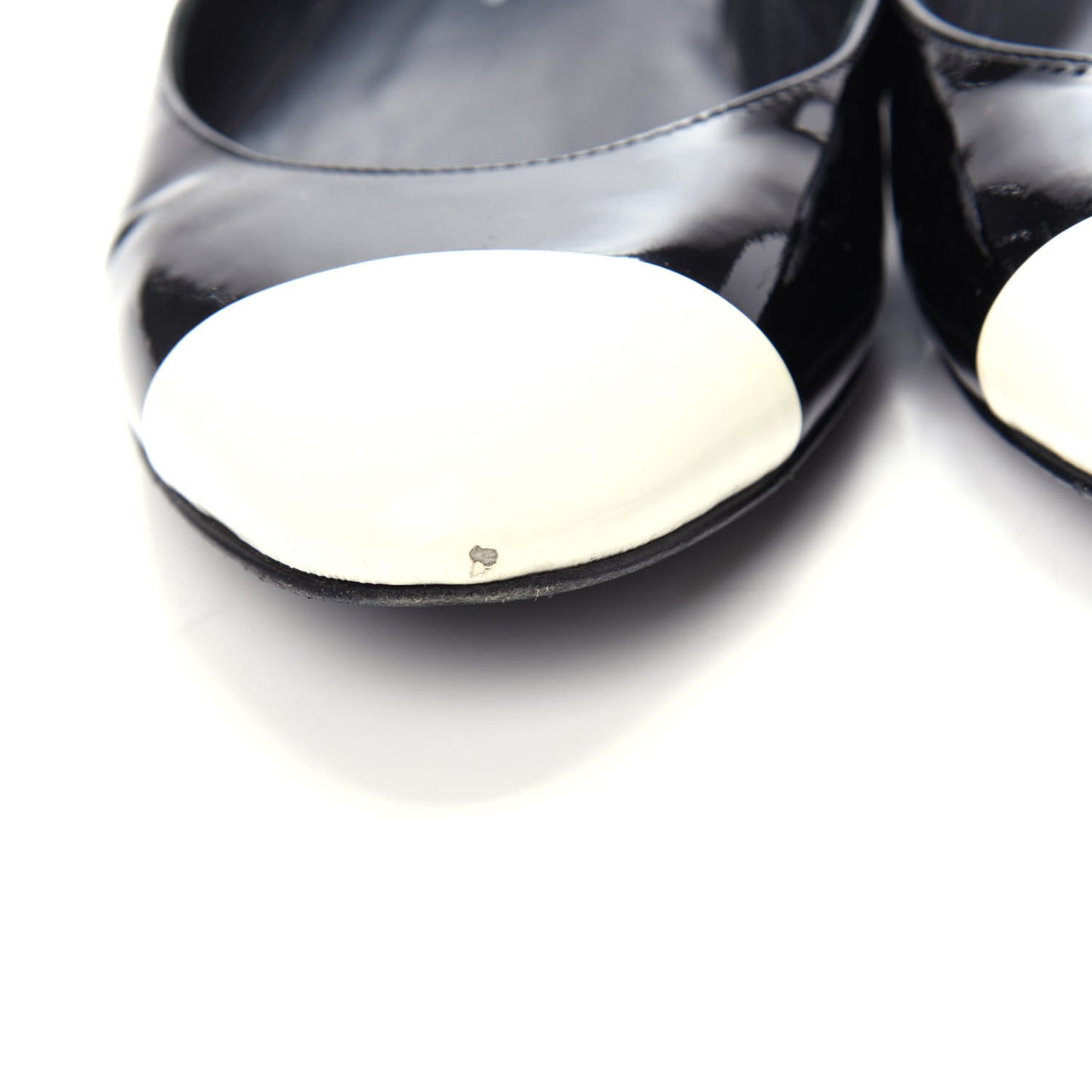 Patent Cap Toe Ballerina Flats 37 Black White