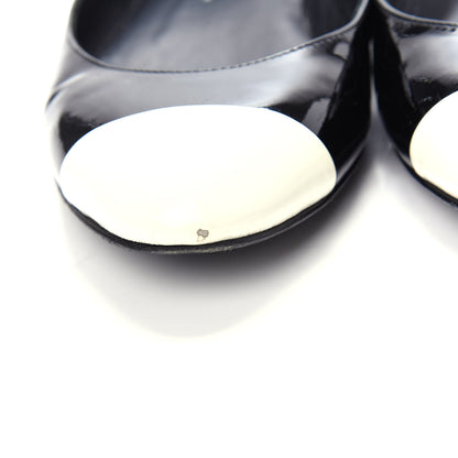 Chanel Patent Cap Toe Ballerina Flats 37 Black White 13 of 14