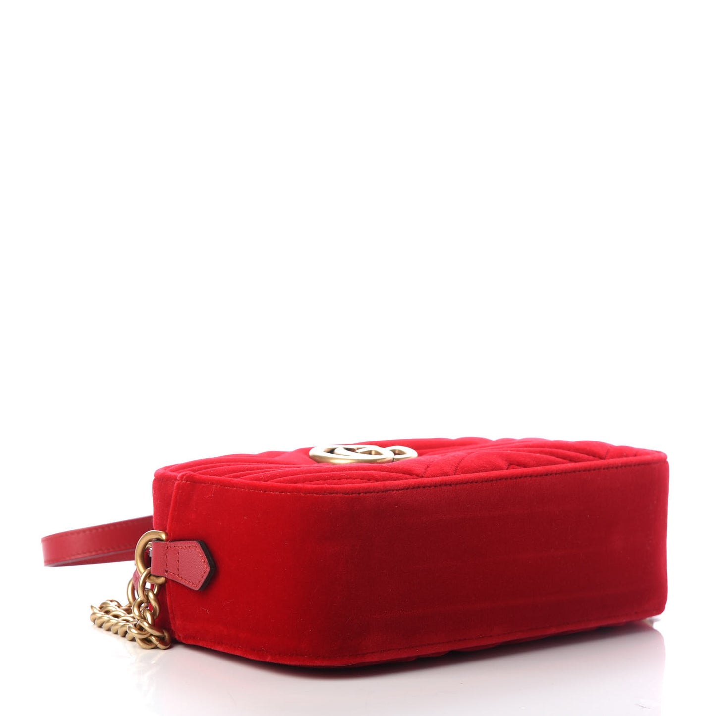 Velvet Matelasse Small GG Marmont Chain Shoulder Bag Hibiscus Red