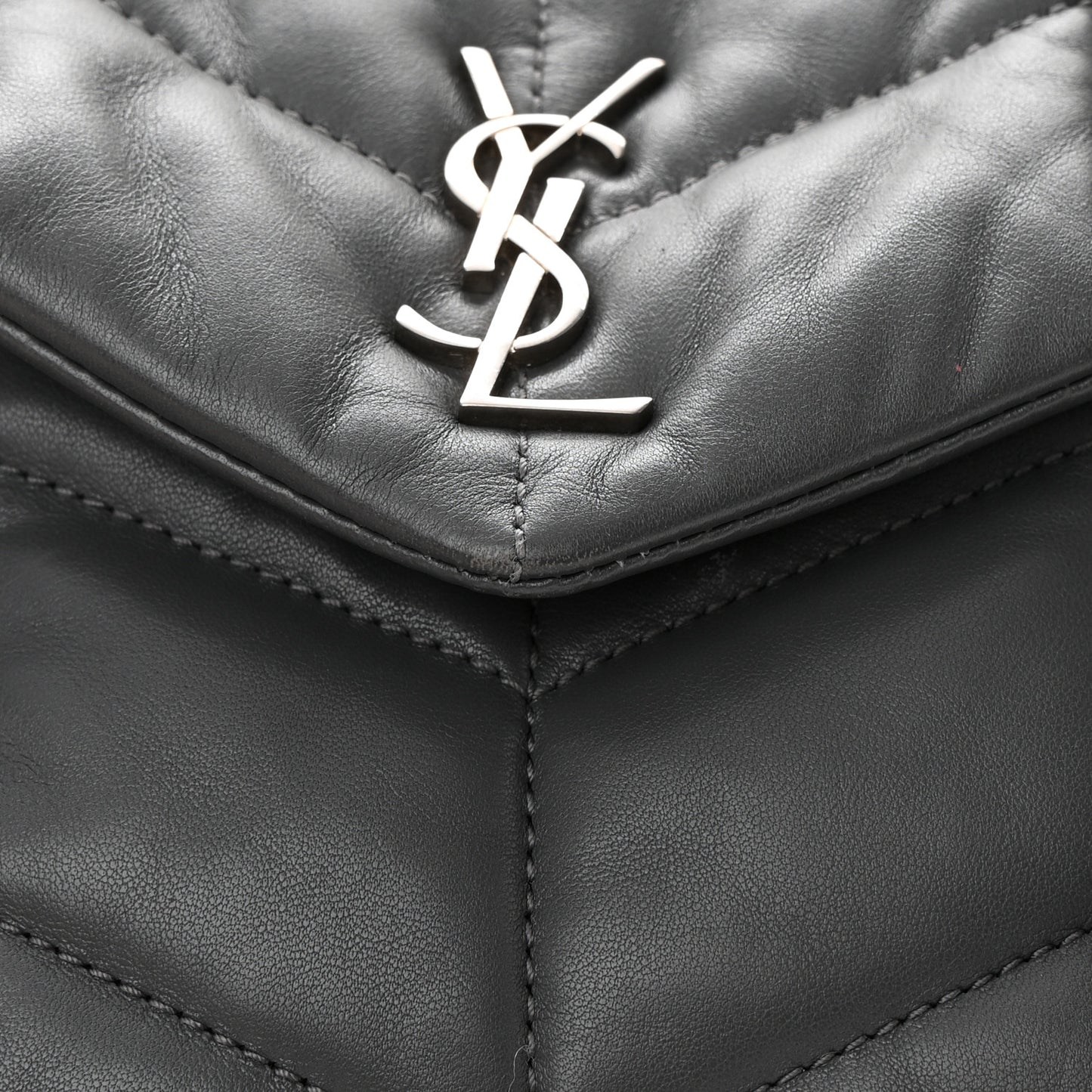 Lambskin Quilted Mini Loulou Puffer Monogram Chain Satchel Storm