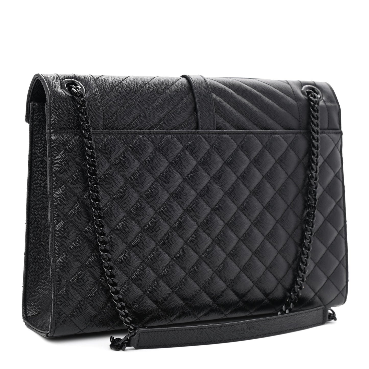 Grain De Poudre Textured Mixed Matelasse Large Triquilt Monogram Monochrome Satchel Black