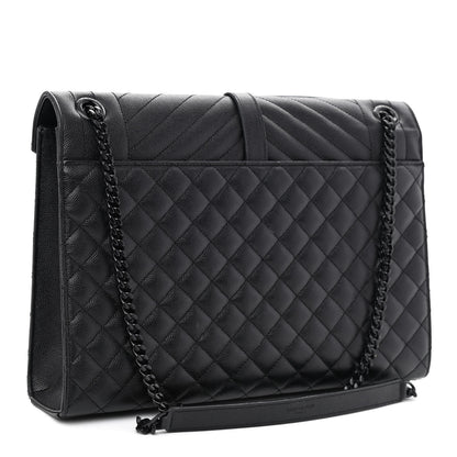 Saint Laurent Grain De Poudre Textured Mixed Matelasse Large Triquilt Monogram Monochrome Satchel Black 3 of 11