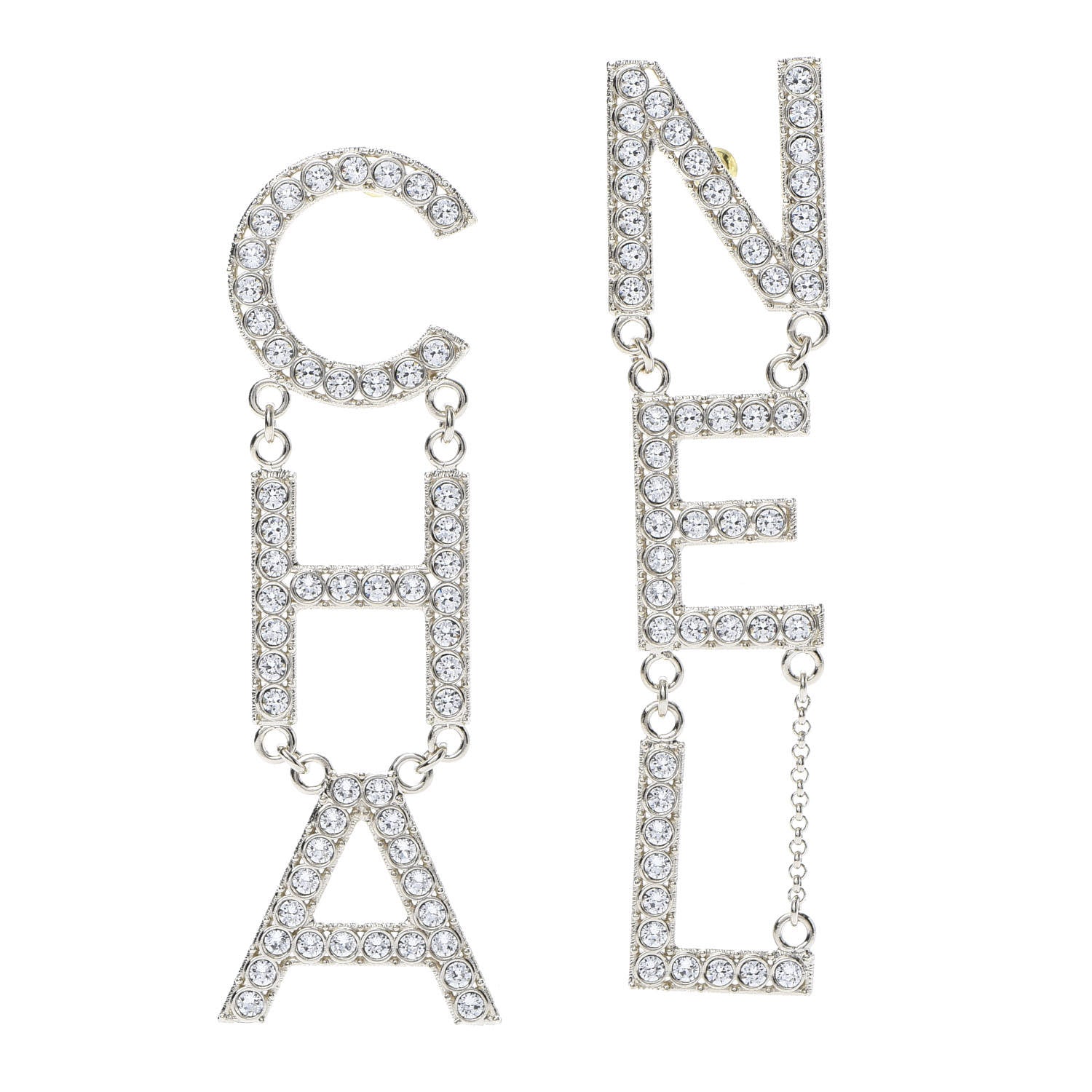 Chanel Crystal Cha-Nel Logo Drop Earrings Gold 1 of 5