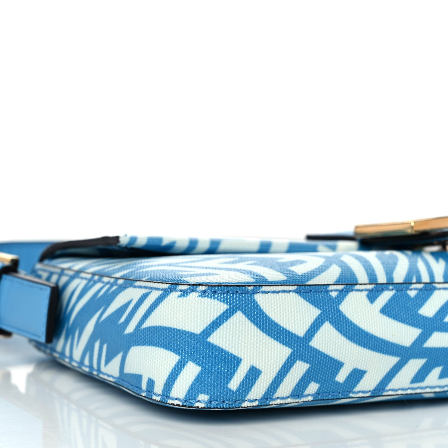 Fendi X SARAH COLEMAN Glazed Canvas Vitello King FF Vertigo Baguette 1997 Cyber Blue White 7 of 8