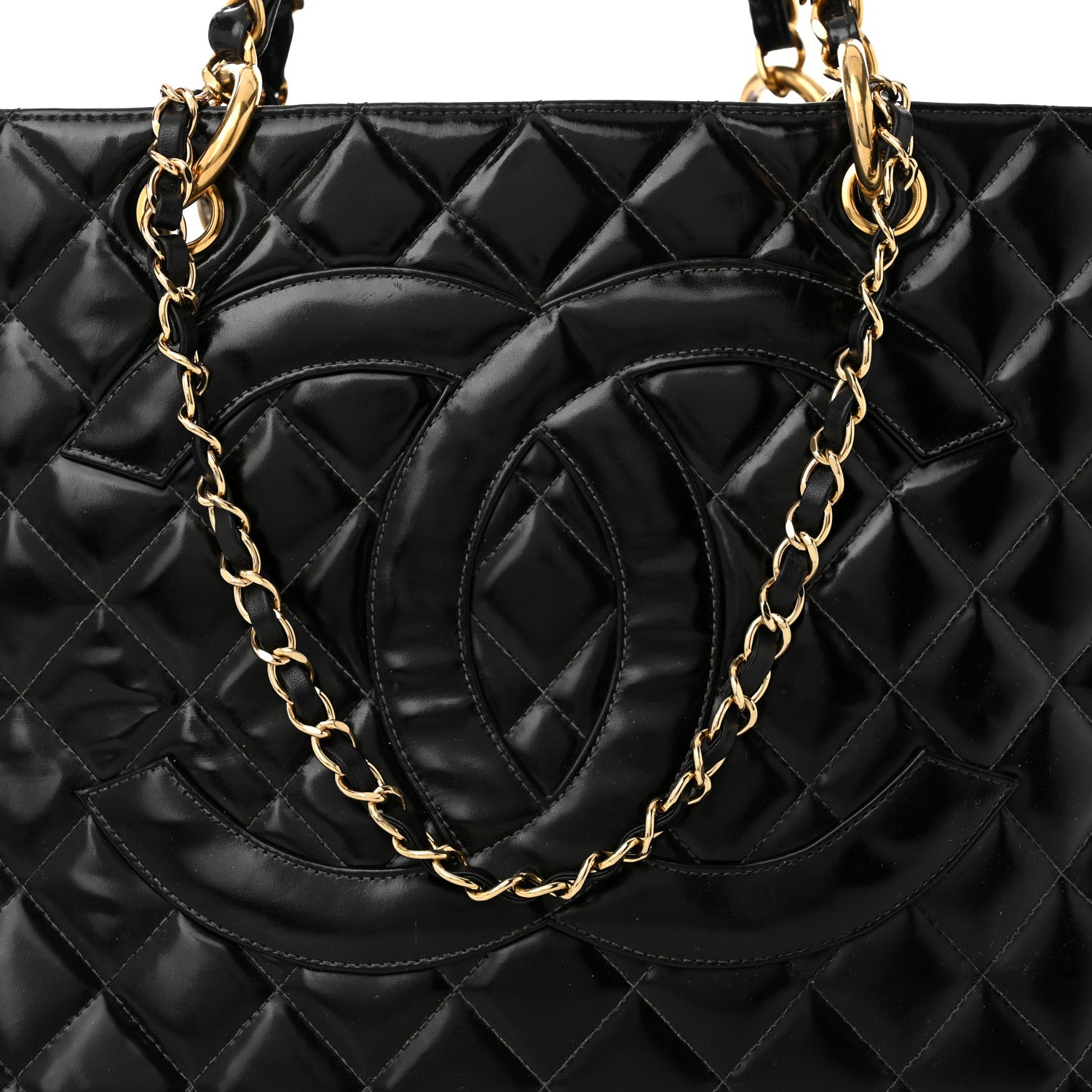 Chanel Patent Quilted Grand Shopping Tote GST Black 9 of 12
