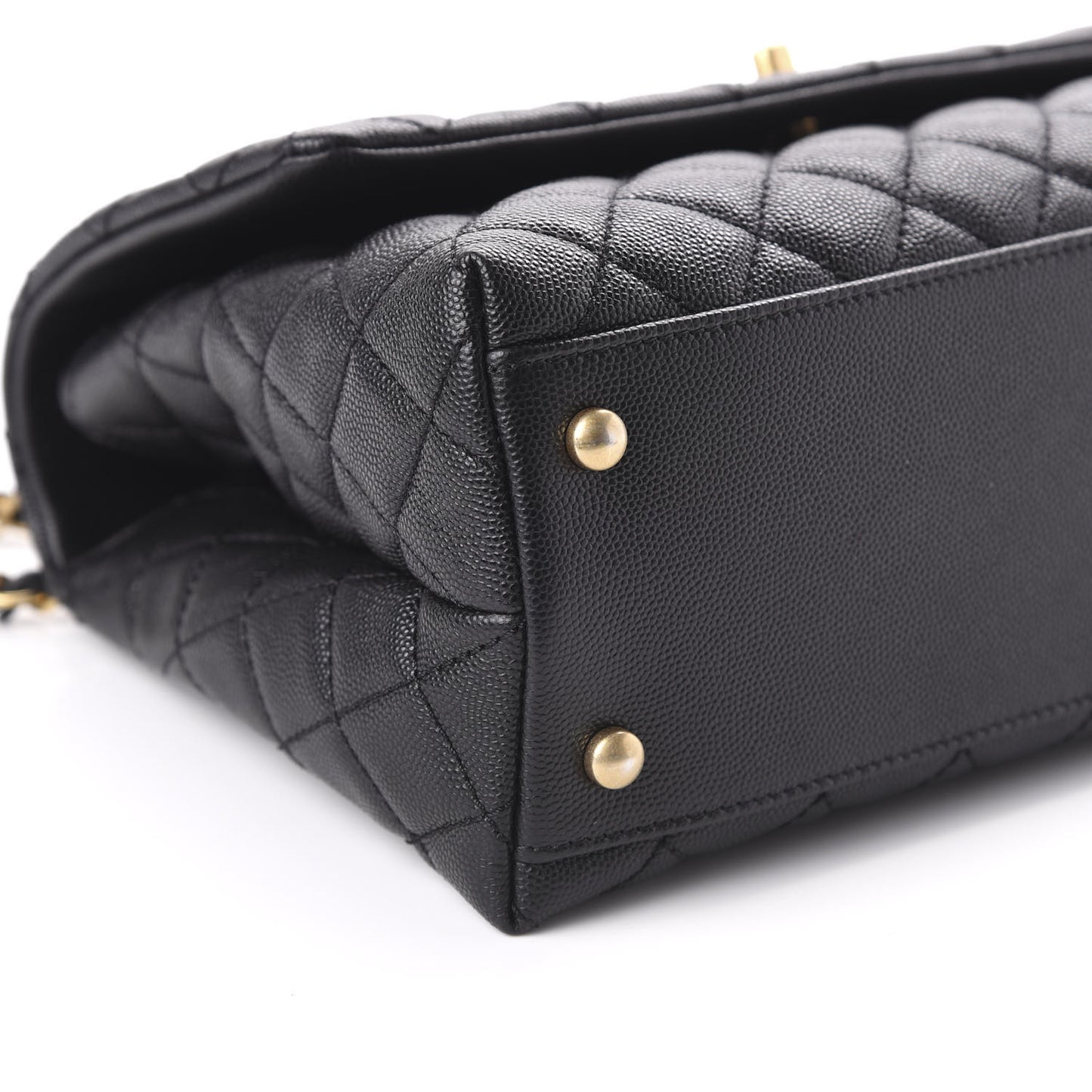 Caviar Lizard Embossed Quilted Small Coco Handle Flap Black