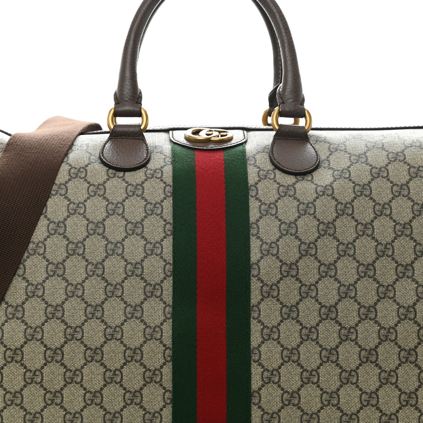 GG Supreme Monogram Textured Dollar Calfskin Web Medium Ophidia Carry-On Duffle Bag Beige Ebony New Acero