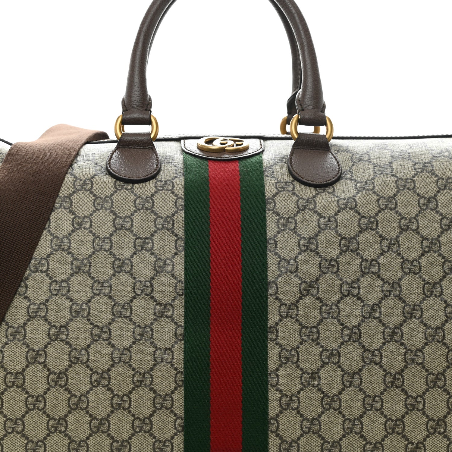 Gucci GG Supreme Monogram Textured Dollar Calfskin Web Medium Ophidia Carry-On Duffle Bag Beige Ebony New Acero 8 of 13