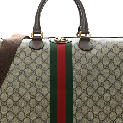 Gucci GG Supreme Monogram Textured Dollar Calfskin Web Medium Ophidia Carry-On Duffle Bag Beige Ebony New Acero 8 of 13