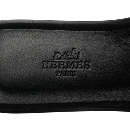 Hermes Suede Goatskin Crystal Oran Sandals 36 Black Argent 6 of 9