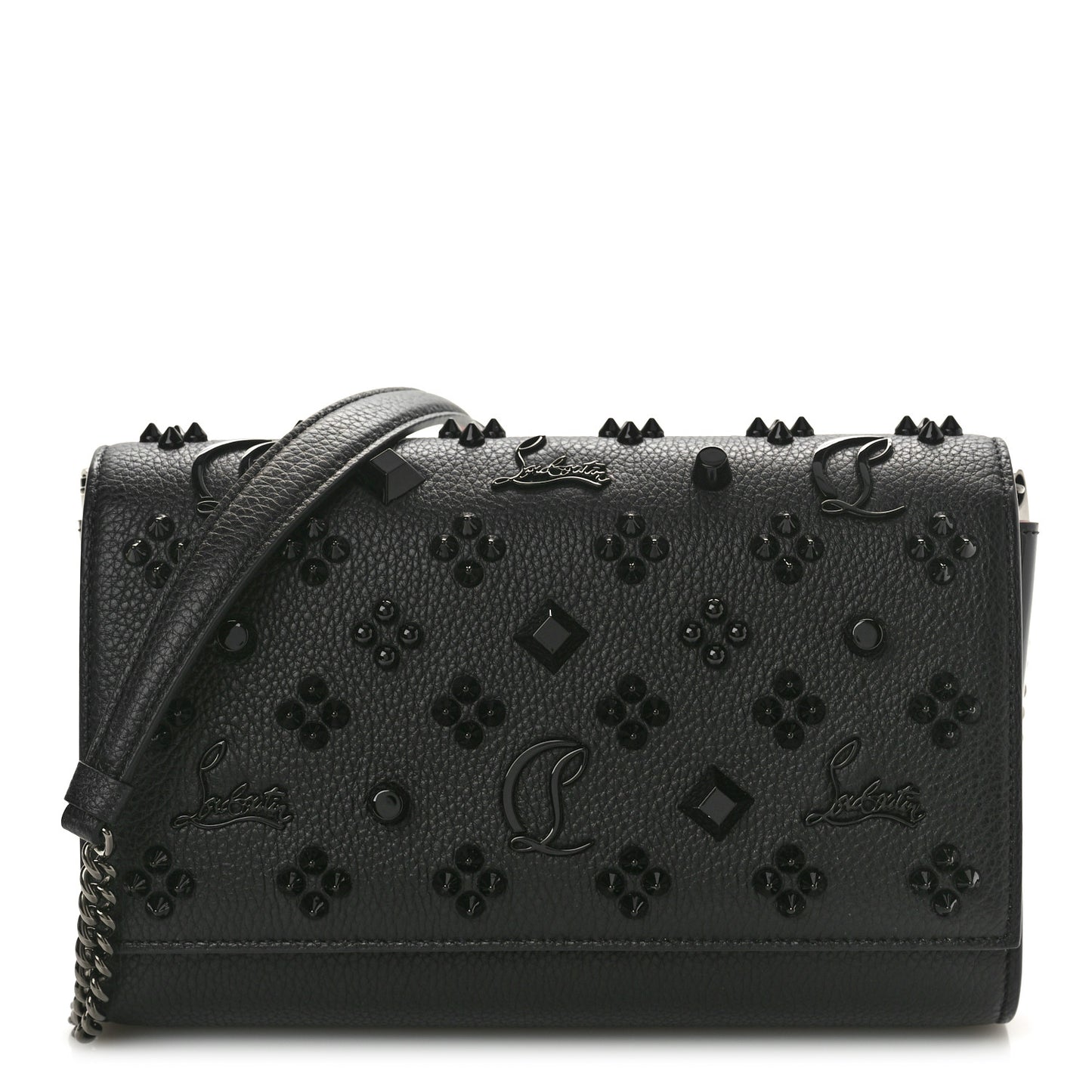 Calfskin Spikes Loubinthesky Paloma Clutch Black