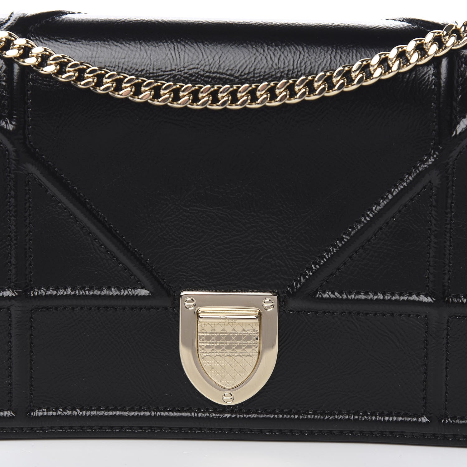 Christian Dior Patent Diorama Wallet on Chain Pouch Black 10 of 11