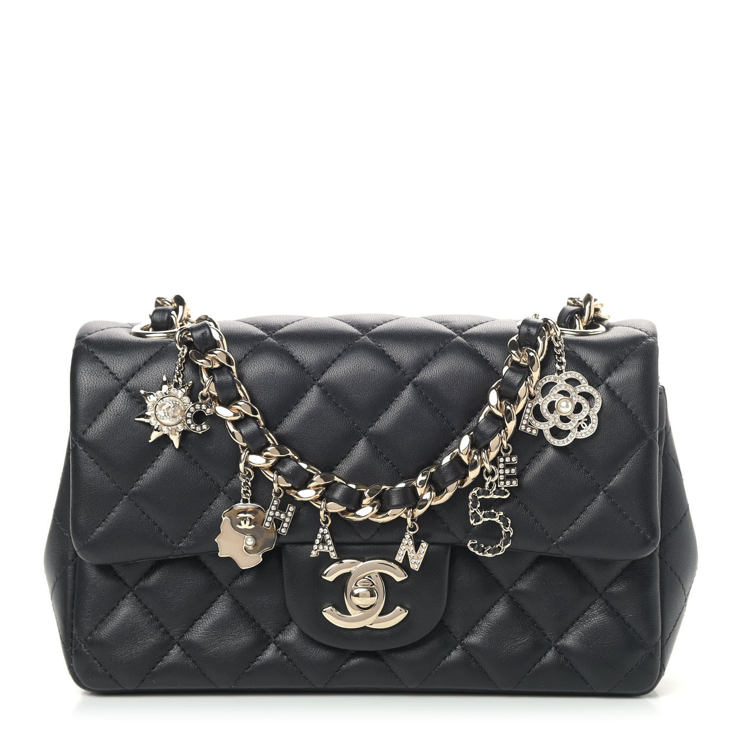 Chanel Lambskin Quilted Mini Coco Charms Rectangular Flap Black 1 of 8