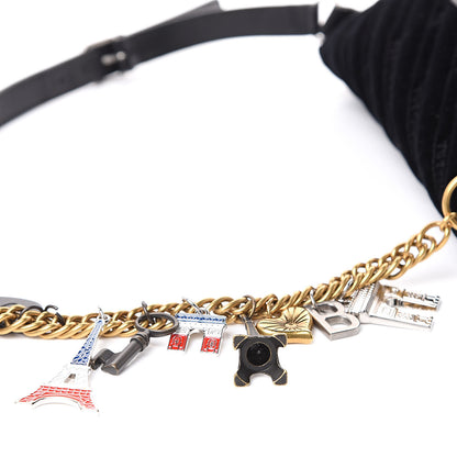 Balenciaga Crushed Velvet Diagonal Allover Logo Matelasse XS Souvenir Belt Bag Black 10 of 10