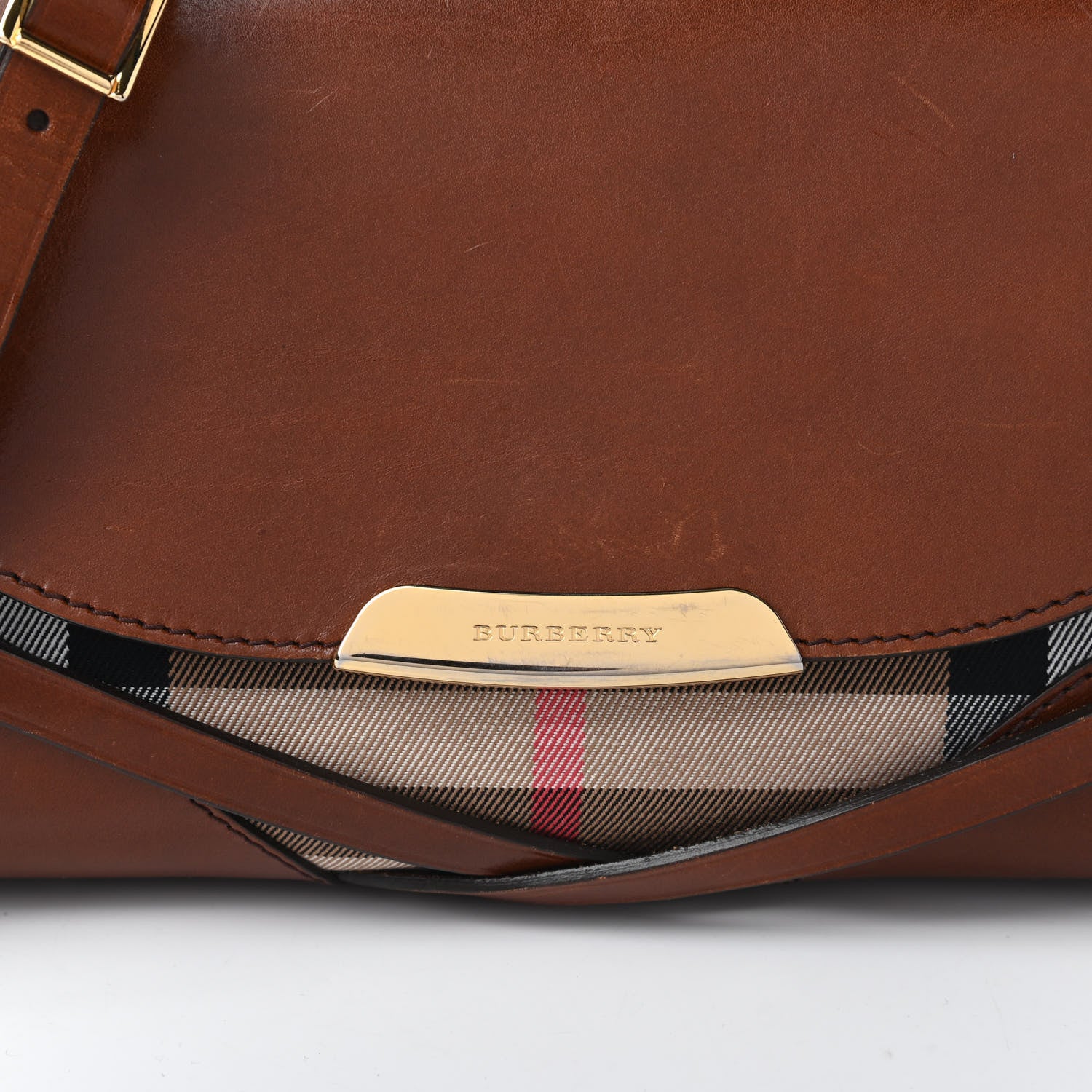 Burberry House Check Bridle Calfskin Small Abbott Crossbody Bag Tan 9 of 9