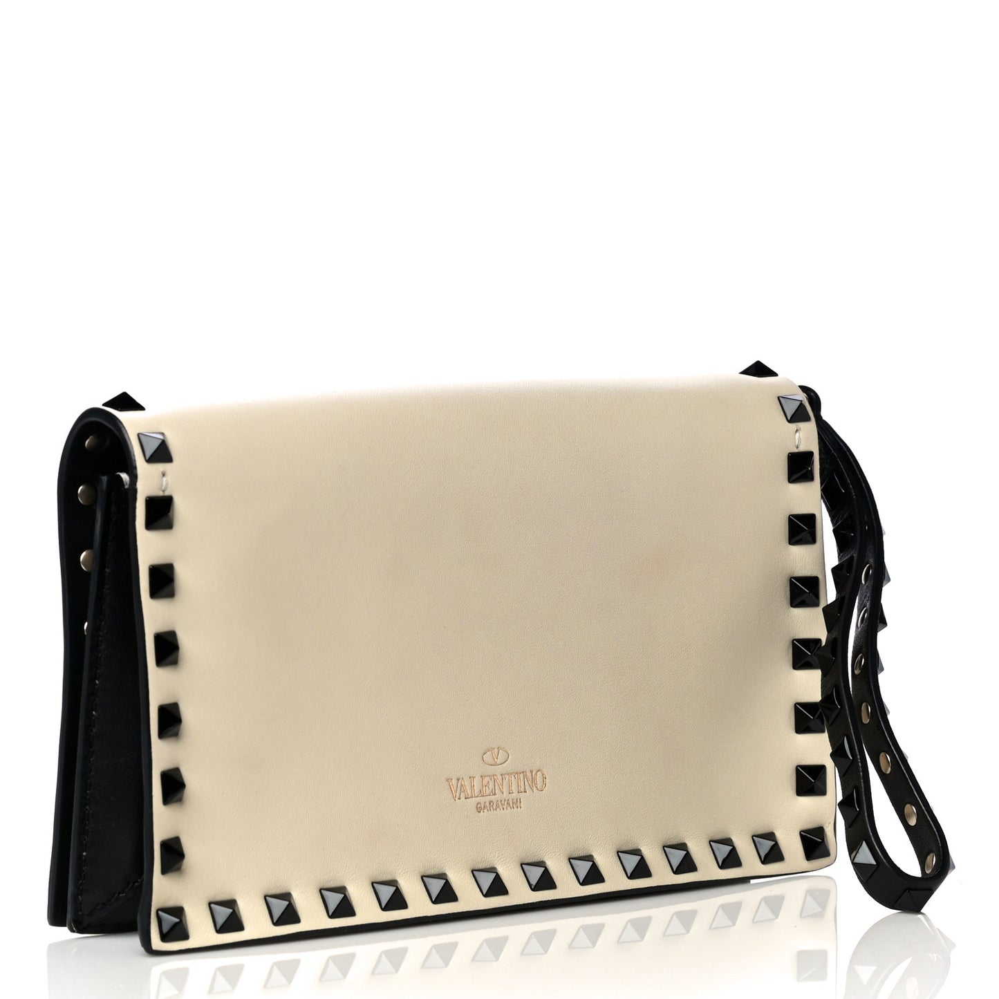 Nappa Small Rockstud Wristlet Clutch Light Ivory Black