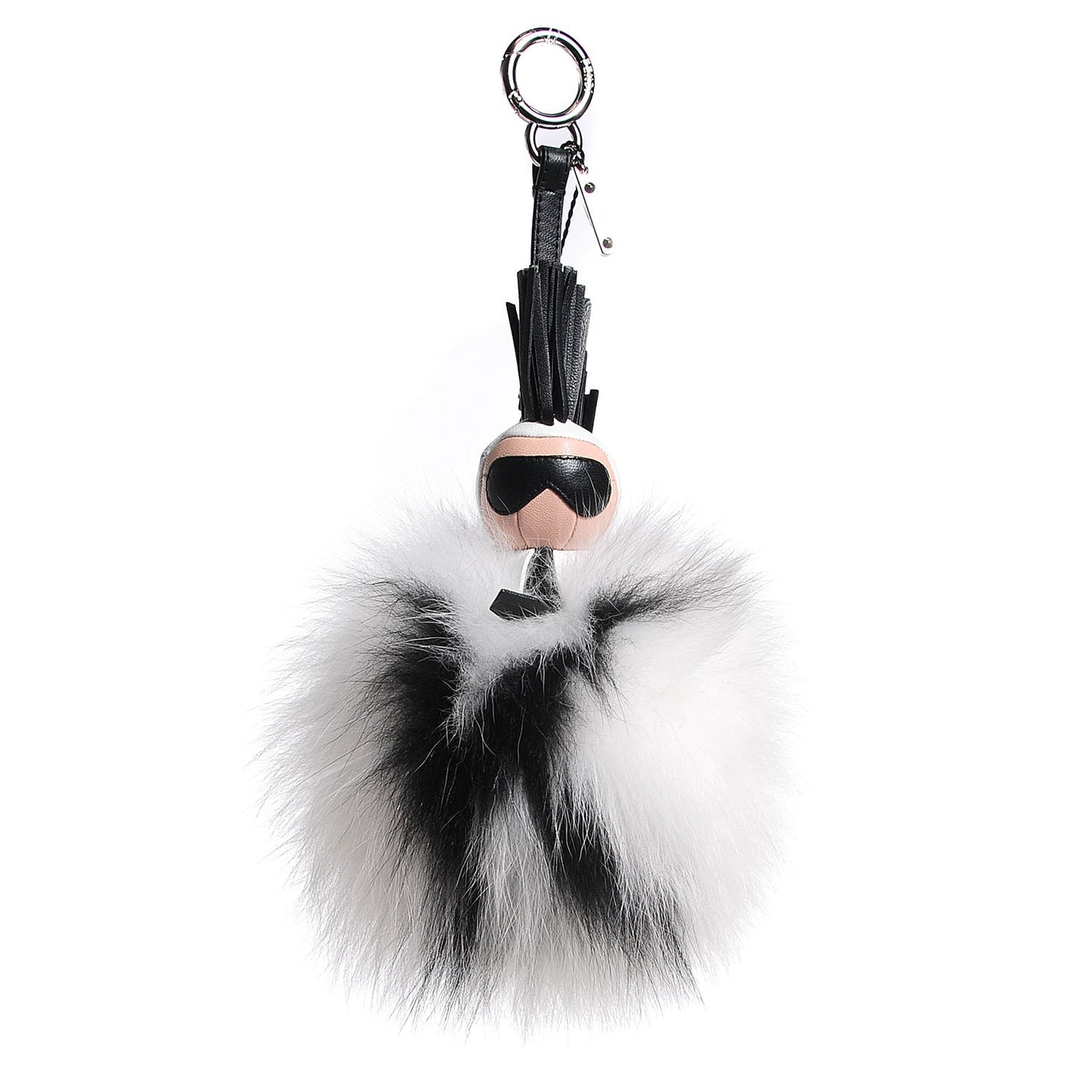 Lambskin Fox Fur Super Karlito Pom Pom Bag Charm Black White