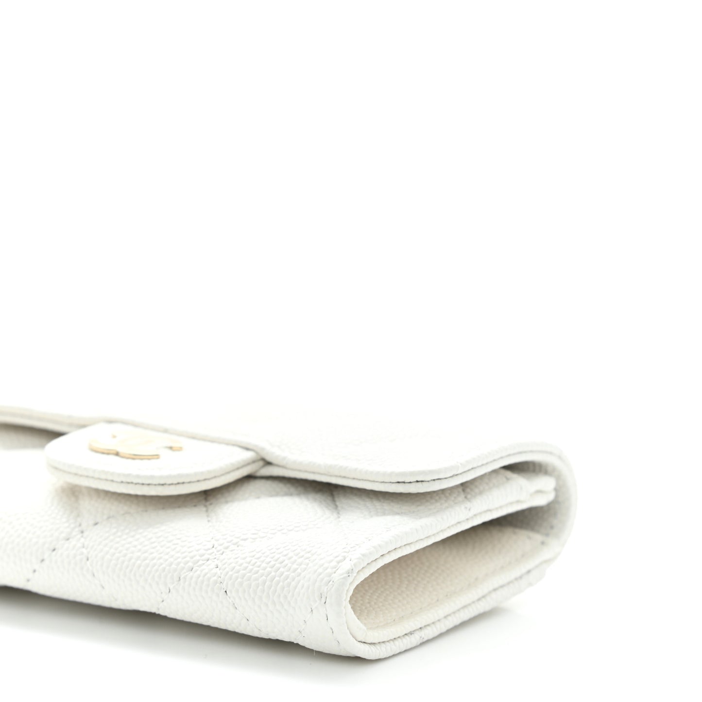 Caviar Quilted Flap Card Holder Wallet White