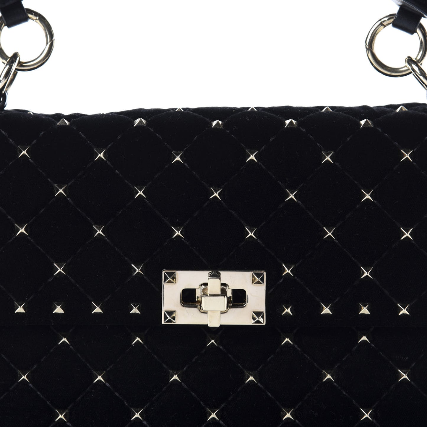 Velvet Medium Rockstud Spike Shoulder Bag Black